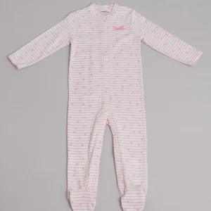Pijama blanca de rayas rosadas y blancas con estampado de estrellas YM111082