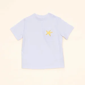 Franela Blanca de Algodón con Gráfico en Bolsillo de Estrella de Mar para Bebé Niño YM109853