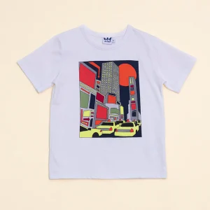 Franela Blanca de Algodón con Gráfico de La Ciudad de New York para Niño YM109849