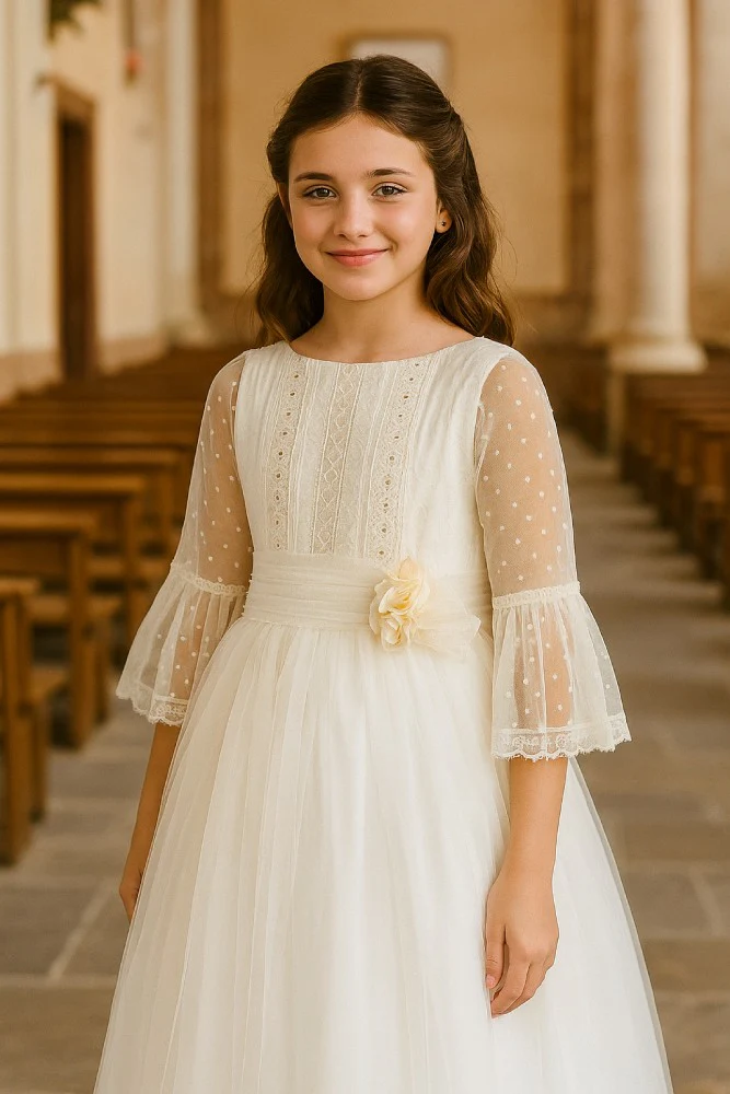 Vestido de Primera Comunión “Samantha” – Estilo Vintage, Manga Larga