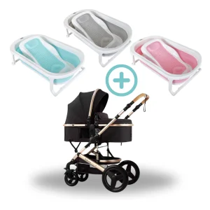 Coche Moises 2 en 1 Europeo Belecoo Negro + Tina Plegable Wanda Portátil Priori