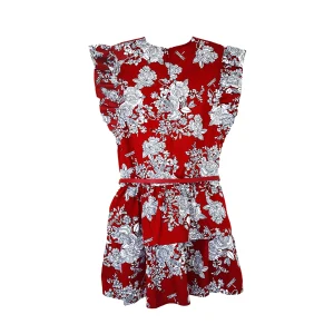 Vestido rojo con flores blancas estampadas y cinturón rojo YM112169