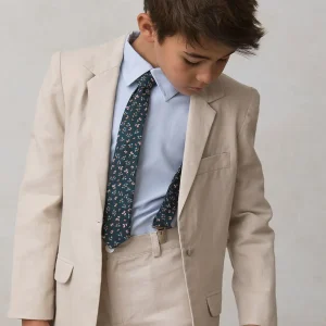 Corbata con estampado de semillas azul marino YM112488
