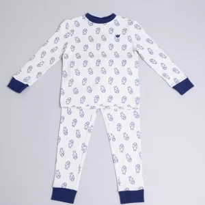 Pijama blanca con astronautas con cuello, mangas y tobilleras en color azul marino YM111064