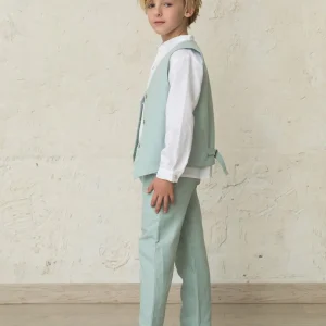 Pantalón largo pitillo de lino verde agua YM112860