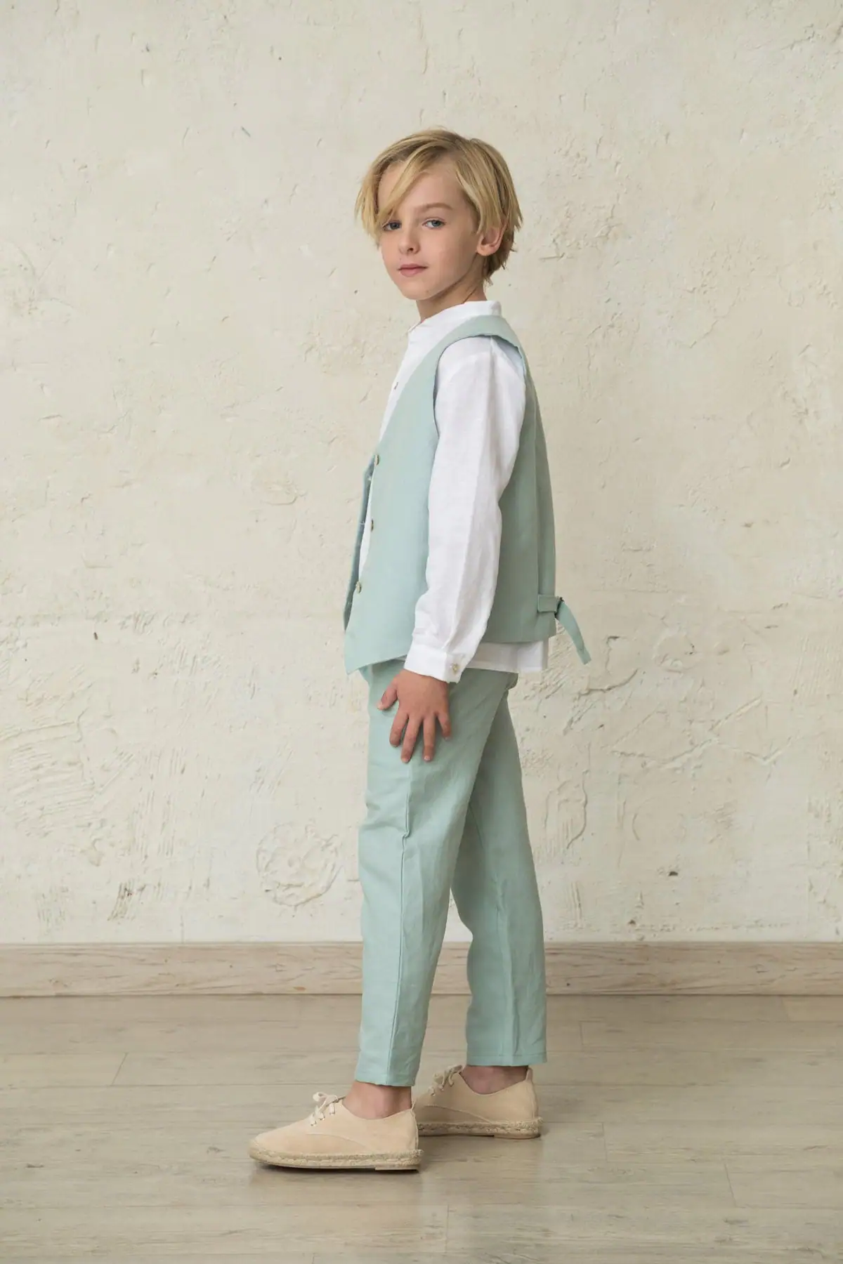 Pantalón largo pitillo de lino verde agua YM112860